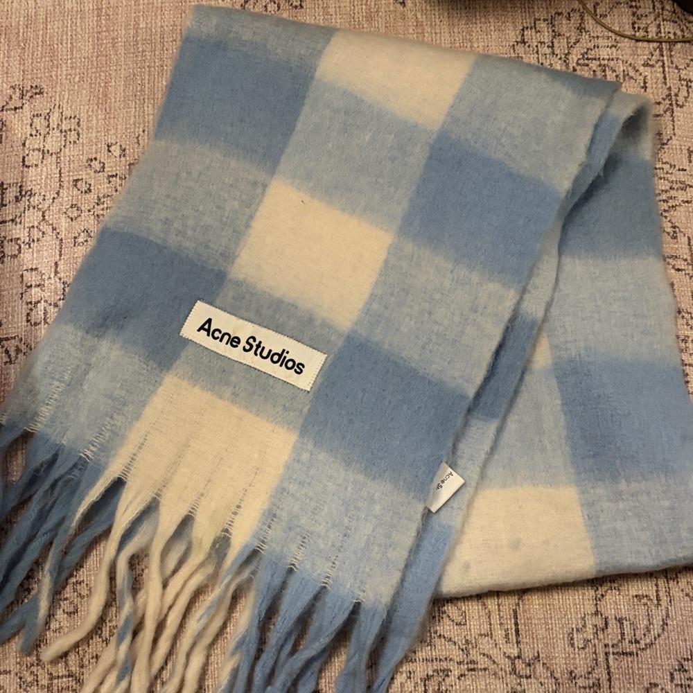Acne Studios Sky Blue and Cream Plaid Scarf
